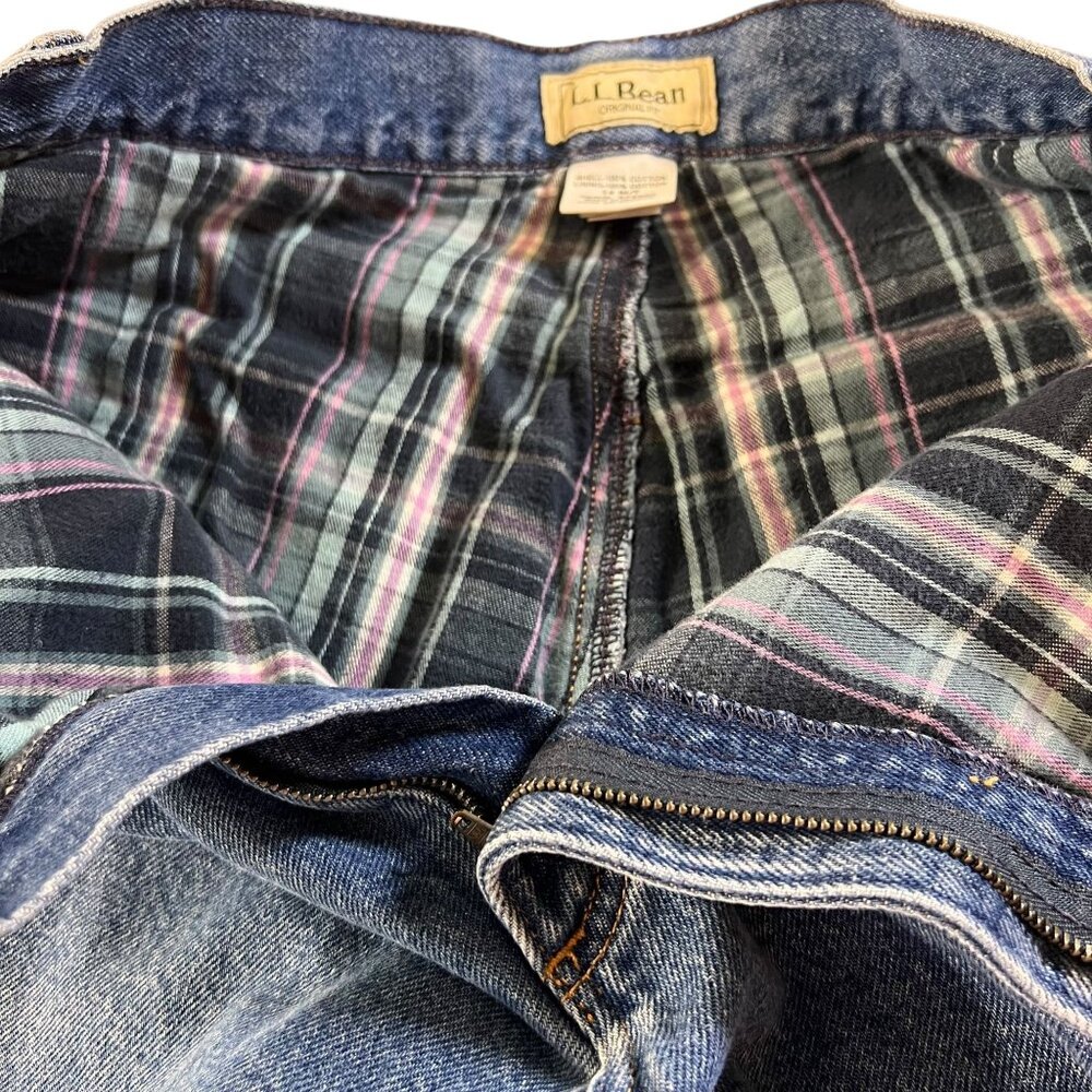 LL Bean Womens Blue Jeans Plaid Lined 14 MT Plaid Lined Original Fit Work Wear - Picture 5 of 14